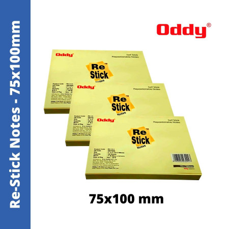 Oddy Re-Stick Notes - 75x100 mm, 100 Sheets (RS 3x4)