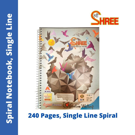Shree A4 Spiral Notebook - Single Line, 240 Pages