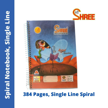 Shree A4 Spiral Notebook - Single Line, 384 Pages