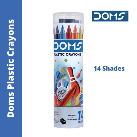 Doms Plastic Crayons Tin Box - 14 Shades