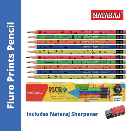 Nataraj Fluro Prints Pencil - Pack of 10 Pencils