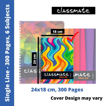 Classmate Pulse 6 Subject - Spiral, Single Line, 300 Pages, 24x18 cm (02100113) - New