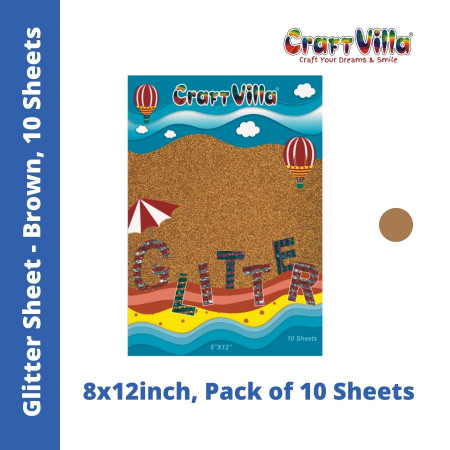 CraftVilla Glitter Sheet A4 - Non-adhesive - Pack of 10 Brown Colour