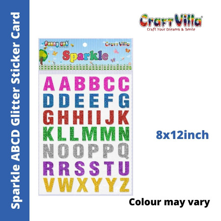 CraftVilla Sparkle ABCD Glitter Sticker Card (Size: 8"x12")