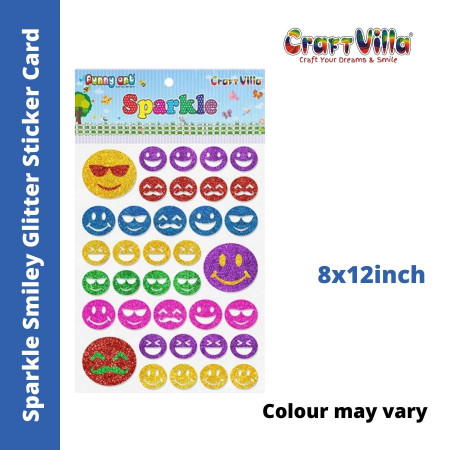 CraftVilla Sparkle Smiley Glitter Sticker Card (Size: 8"x12")