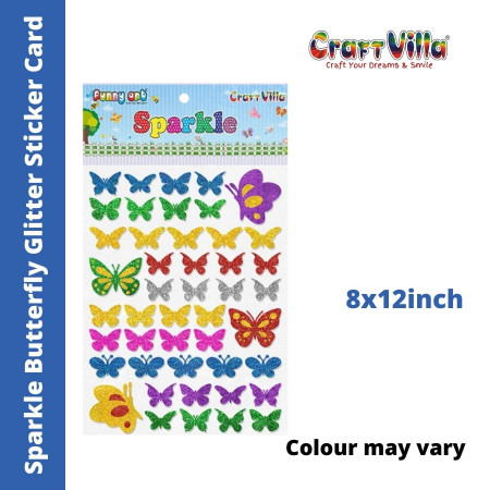 CraftVilla Sparkle Butterfly Glitter Sticker Card (Size: 8"x12")