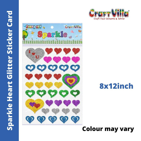 CraftVilla Sparkle Heart Glitter Sticker Card (Size: 8"x12")