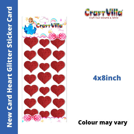 CraftVilla New Card Heart Glitter Sticker Card (Size: 4"x8")