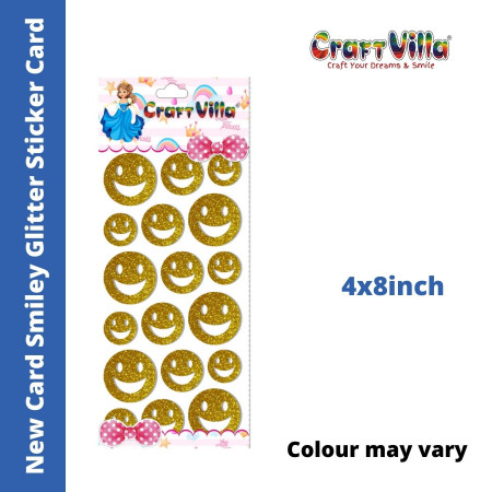 CraftVilla New Card Smiley Glitter Sticker Card (Size: 4"x8")