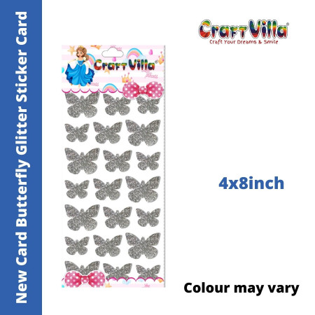 CraftVilla New Card Butterfly Glitter Sticker Card (Size: 4"x8")