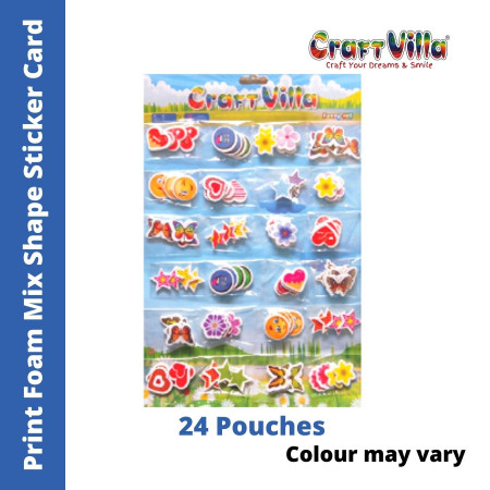 CraftVilla Print Foam Mix Shape Sticker Card - 24 Pouches
