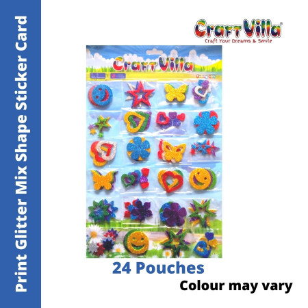 CraftVilla Big Glitter Mix Shape Sticker Card - 24 Pouches
