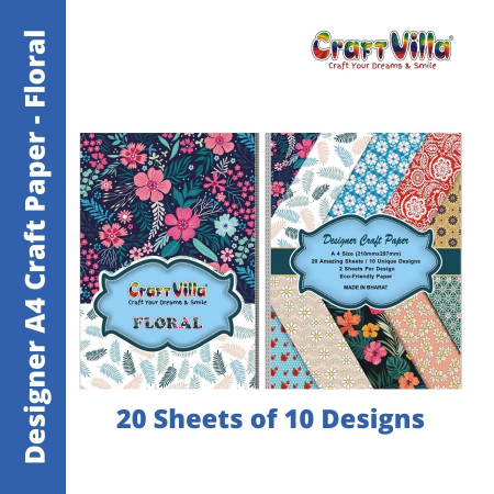 CraftVilla Designer A4 Craft Paper - Floral (20 Sheets of 10 Designs)