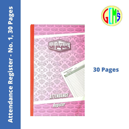 Unique Attendance Register - No. 1, 30 Pages