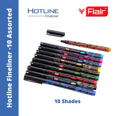 Flair Hotline Fineliner Pen - Pack of 10 Assorted Colours