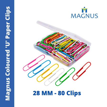 Magnus Coloured 'U' Paper Clips - 80 Clips, 28mm (1401)