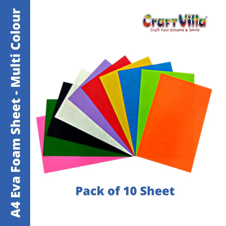 Craftvilla Plain Eva Foam Sheet A4 - Multi Colour, Pack of 10 Sheets