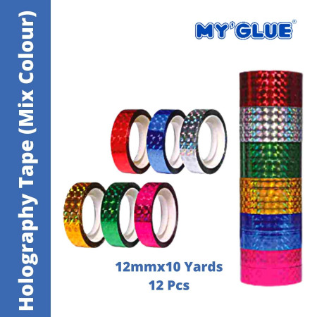 MyGlue Holography Tape - 12mmx10 Yards, 12 Pcs, Mix Colour