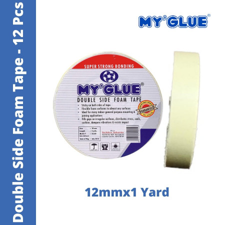 MyGlue Double Sided Foam Tape - 12mmx1 Yard, 12 Pcs