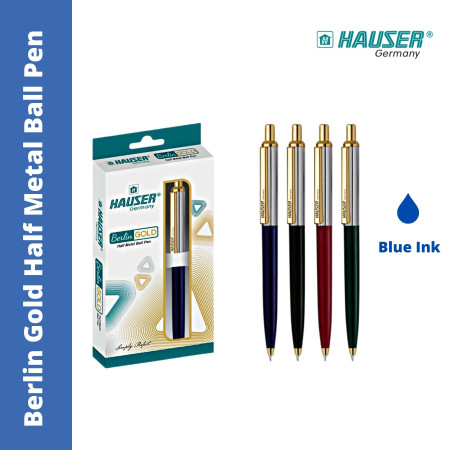 Hauser Berlin Gold Half Metal Ball Pen - Blue