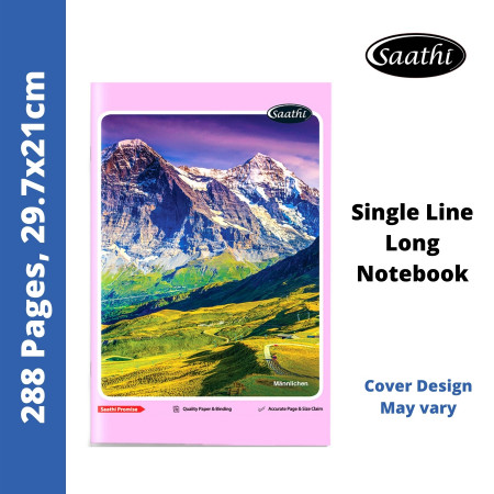 Saathi A4 Register - Single Line, 288 Pages, 29.7x21cm (02331073) - MRP - Rs. 105