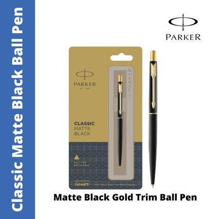 Parker Classic Matte Black Gold Trim Ball Pen (MRP - Rs. 540)