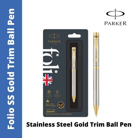 Parker Folio Stainless Steel Gold Trim Ball Pen (MRP - Rs. 390)