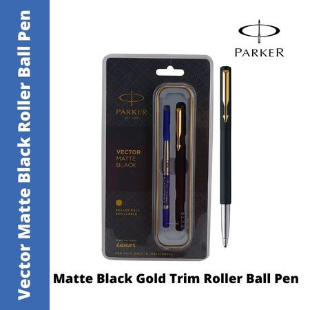 Parker Vector Matte Black Gold Trim Roller Ball Pen (MRP - Rs. 700)