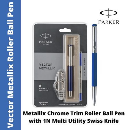 Parker Vector Metallix Chrome Trim Roller Ball Pen - with 1N Swiss Knife (MRP - Rs. 470)