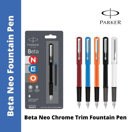 Parker Beta Neo Chrome Trim Fountain Pen - with 1N Blue Ink Cartridge (MRP - Rs. 150)