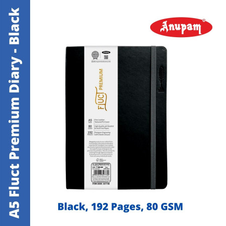 Anupam A5 Black Fluct Premium Diary - Ruled, 192 Pages (327730Black)