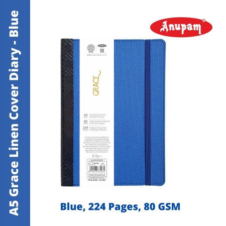 Anupam A5 Blue Grace Linen Cover Diary - Ruled, 224 Pages (331034Blue)