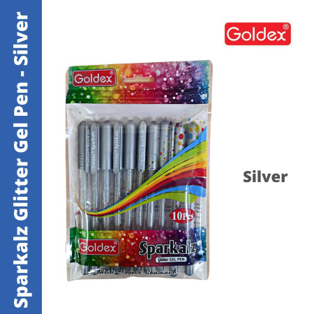 Goldex Sparkalz Glitter Gel Pen Silver - 10 Pcs Pack