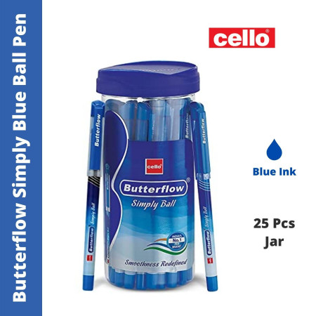 Cello Butterflow Simply Ball Pen - Blue, 25 Pcs Jar