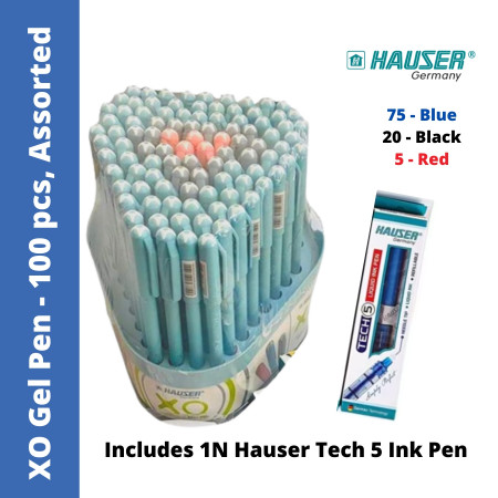 Hauser XO Gel Pen Assorted - 100 Pcs. Stand, Promo Pack (Refer Description)