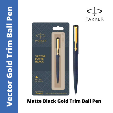 Parker Vector Matte Black Gold Trim Ball Pen (MRP - Rs. 650)