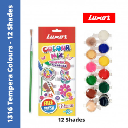 Luxor 1316 Colour Mix Tempera Colours - 12 Shades