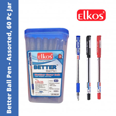 Elkos Better Ball Pen - Assorted 60 Pcs Jar