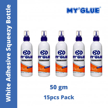 MyGlue White Adhesive Squeezy Bottle - 50gm Pack of 15