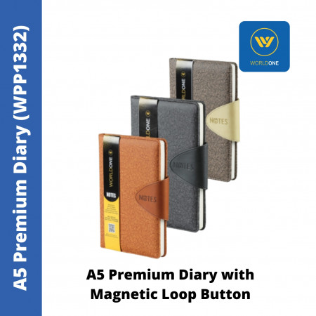 WorldOne A5 Premium Diary with Magnetic Loop Button (WPP1332)