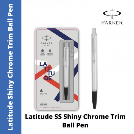 Parker Latitude Shiny Stainless Steel Chrome Trim Ball Pen (MRP - Rs. 240)