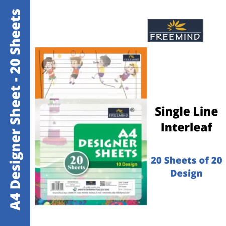 Freemind A4 Designer Sheets - Single Line Interleaf, 20 Sheets of 10 Designs, 29.7x21 cm (700393) - New