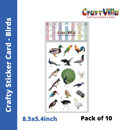 Craftvilla Crafty Glaze Bird Sticker Card - Pack of 10 (Size: 8.5''x5.4'')