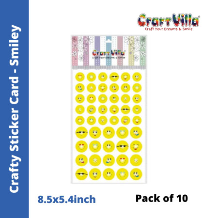 Craftvilla Crafty Glaze Smiley Sticker Card - Pack of 10 (Size: 8.5''x5.4'')