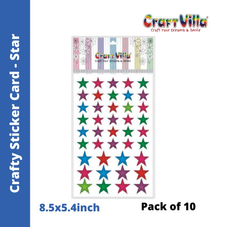 Craftvilla Crafty Glaze Star Sticker Card - Pack of 10 (Size: 8.5''x5.4'')