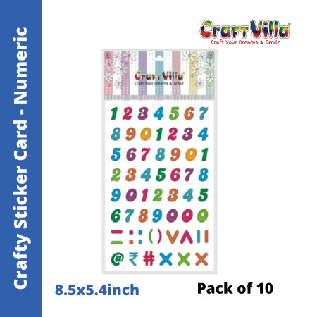 Craftvilla Crafty Glaze Numeric Sticker Card - Pack of 10 (Size: 8.5''x5.4'')