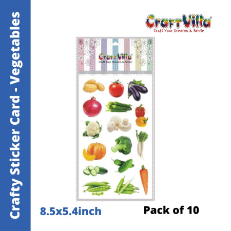 Craftvilla Crafty Glaze Vegetables Sticker Card - Pack of 10 (Size: 8.5''x5.4'')
