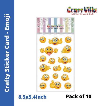 Craftvilla Crafty Glaze Emoji Sticker Card - Pack of 10 (Size: 8.5''x5.4'')