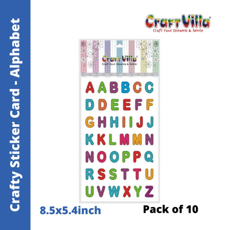 Craftvilla Crafty Glaze Alphabet Sticker Card - Pack of 10 (Size: 8.5''x5.4'')