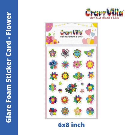 Craftvilla Glare Flower Foam Sticker Card (Size: 6''x8)
